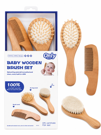 طقم فرشاة ومشط خشبي للأطفال – Only Baby