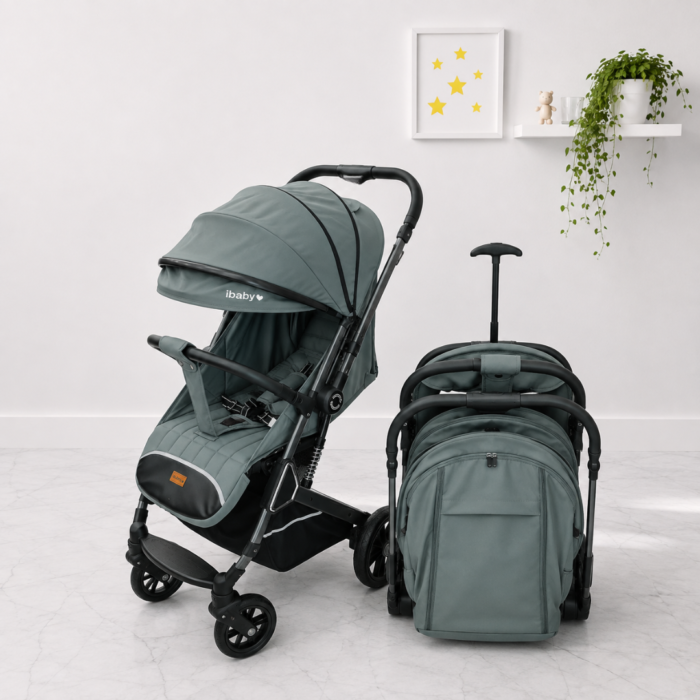 ⁦عربة الأطفال الفاخرة iBaby T7 – يد باتجاهين، نظام جر السفر (Trolley)، وراحة متكاملة⁩ - الصورة ⁦5⁩